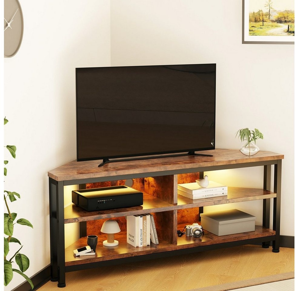 Dripex Lowboard TV Eckschrank Eckkommode Schrank mit LED Beleuchtung, Breite 106cm braun