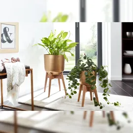 KADIMA DESIGN Alu-und-Holz Pflanzenkübel Set in Gold/Braun, modern & elegant, für stilvolle Inneneinrichtung. 31x31x51 cm | Kadima Design