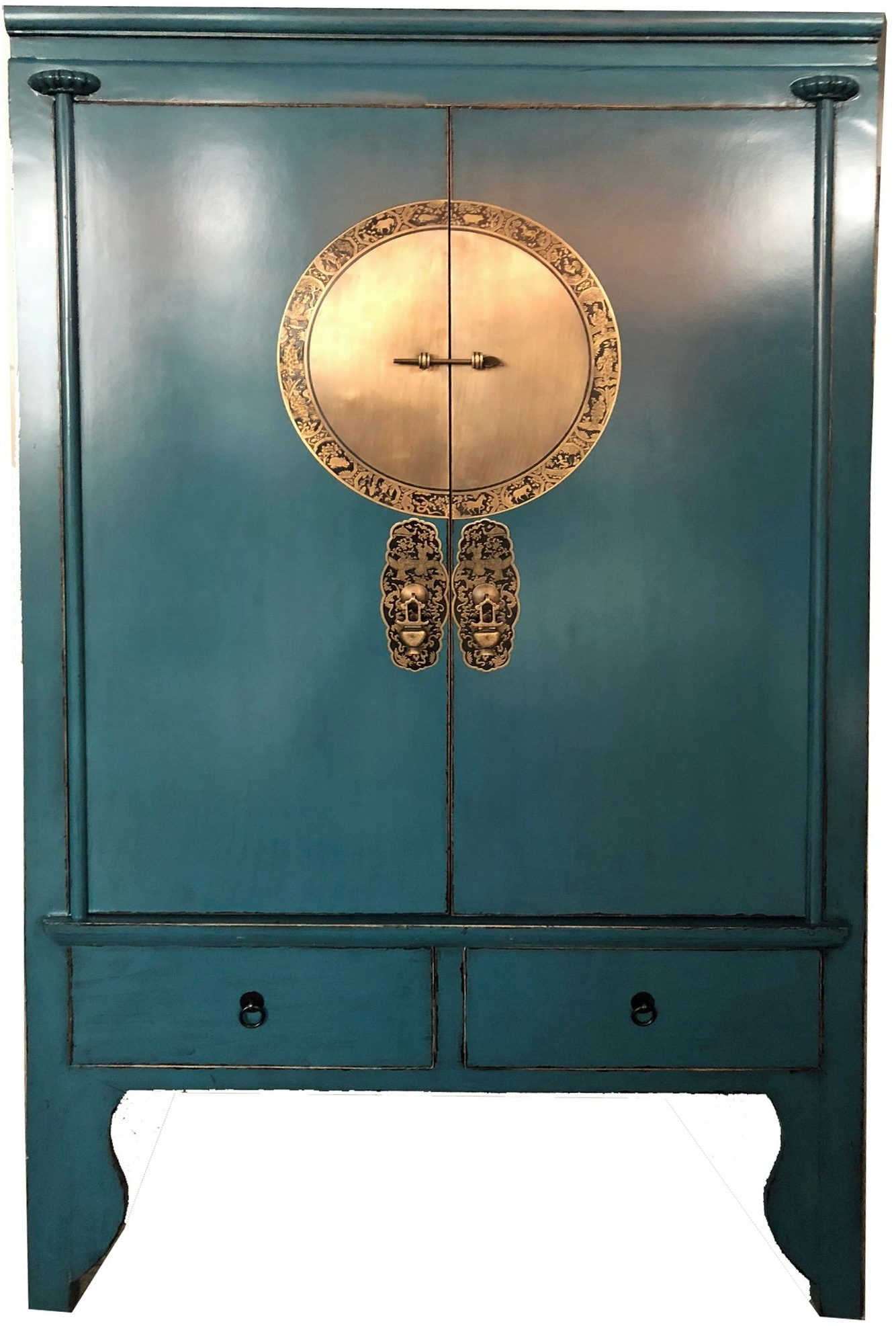 OPIUM OUTLET Möbel Kommode Schrank Sideboard Hochzeitsschrank A502/STEELBLUE blau-petrol vintage asiatisch chinesisch orientalisch