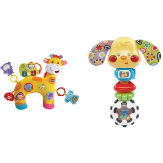 Vtech 80-506804 Baby 80-506804-Giraffenkissen, Kleinkindplüsch, bunt & Baby Wauwau-Rassel – Babyrassel im Hündchen-Design mit lustigen Sätzen, Musik und Lichteffekten – Für Babys von 3-24 Monaten