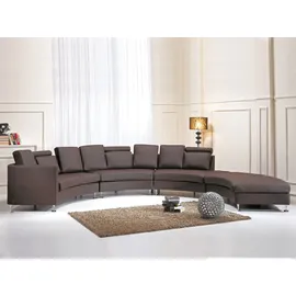 Beliani Sofa mit Ottomane Braun Echtleder 7-Sitzer U-Förmig Halbrund Verstellbare Kopfstützen Wohnlandschaft Ecksofa Modulsofa Modern Wohnzimmer - Braun/Silber