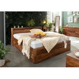 MASSIVMOEBEL24.DE Bett mit Schublade Sheesham 200x200 Walnuss gewachst Toronto #259