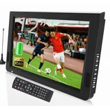 Lelukee 12.5" Player Auto 12V Portable Digital TV,12 inch 1080P Mini TV DVBT/T2 Digital Tuner,Eingebaute Batterie,12v Car Charge,Freeview TV im Freien,im Auto.