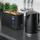 Arendo Frühstücksset, Wasserkocher ELEGANT 1,5 Liter, 4-Scheiben Langschlitz Toaster, Schwarz