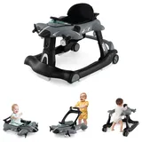 DREAMADE Lauflernhilfe, Babywalker mit Musik, Lichtern, verstellbarer Höhe & Geschwindigkeit, Lauflernwagen mit Flugzeugmotiv, Gehfrei Baby ab 6 Monate (Grau)