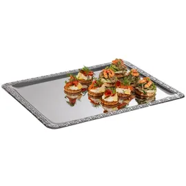 APS Tablett SCHÖNER Essen, 50 x 36 cm, Edelstahl, mit Dekorrand, Made in Germany