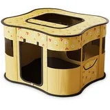 ALLSOPETS Tragbarer Welpenauslauf Hundebox Faltbarer Haustier-Laufstall für Katzen Hunde Zelt Abnehmbar Transportbox Freigehege für Katze Kaninchen Haustier mit Seitentasche (Gelb,M)