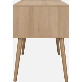 sweeek - Schreibtisch mit Holzdekor und Rohrgeflecht, 2 Türen