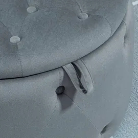 Homcom Sitzhocker mit Stauraum, Polsterhocker Aufbewahrungsbox mit Deckel Runde Ottomane, Sitztruhe mit Samtoptik, Knöpfen Grau, Ø60 x 40 cm Wohnzimmer, Hocker, Sitzhocker