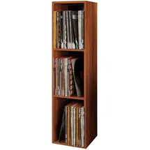 VCM Holz Schallplatten Regal | Stand Regal mit 3 Fächer für 100 Schallplatten | Maße: H. 107 x B. 34 x T. 30 cm - Platto Kern-Nussbaum