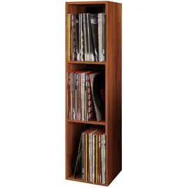 VCM Holz Schallplatten Regal | Stand Regal mit 3 Fächer für 100 Schallplatten | Maße: H. 107 x B. 34 x T. 30 cm - Platto Kern-Nussbaum