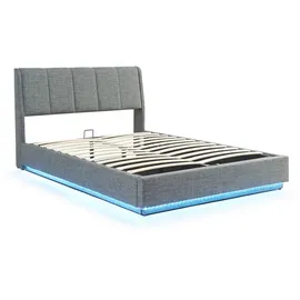 [en.casa] LED Polsterbett Tröstiar mit Bettkasten Leinen 160 x 200 cm, Schlafzimmer, Betten, Polsterbetten