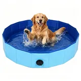 Hundepool, Planschbecken Faltbare für Hunde & Katzen, 80x20 cm Rund Katzenpool, Hundebadewanne, Planschbecken ohne Aufblasen für Haustiere, Klappbar Schwimmbecken für Kleine Hunde & Katzen (B)