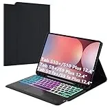 ROOFEI 12.4 Zoll Galaxy Tab S9+/S9FE+/S10+ Plus Hülle mit Tastatur: Abnehmbar Tastatur mit Touchpad & 3-Zozen-7-Farbige Beleuchtung - Kabellose Deutsches QWERTZ-Layout Tastatur Tab S9 Plus/S10 Plus