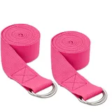 Relaxdays 2er Set, Dehnungshilfe, 250 x 3,8 cm, Yogaband für Anfänger und Fortgeschrittene, Baumwolle, pink