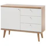 Lomadox Sideboard Schubkasten-Kommode im Retro Design MAINZ-61 weiß matt mit Eiche Riviera Nb. b/h/t ca. 107x83x40cm