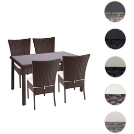 Mendler Poly-Rattan Garnitur HWC-G19, Sitzgruppe Balkon-/Lounge-Set, 4xStuhl+Tisch, 120x75cm braun, Kissen creme