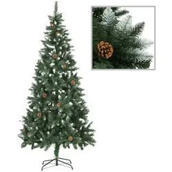 vidaXL Künstlicher Weihnachtsbaum Kiefernzapfen Weißem Glitzer 210 cm
