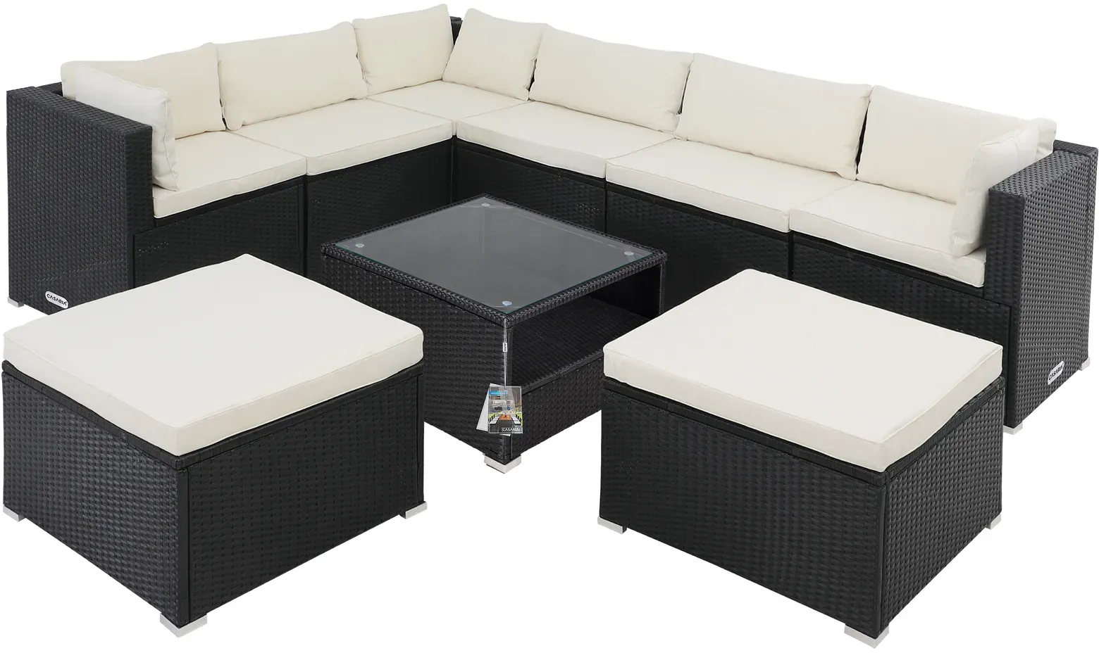 Polyrattan corner lounge XXL black/cream incl cushions
