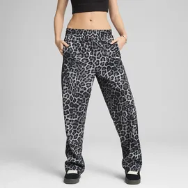 Puma Sporthose "T7 LEO LUXE Straight Hose mit Allover-Print Damen", Damen, Gr. S, Normalgrößen, schwarz, Obermaterial: 100% Polyester, animal-print, comfort fit, Hosen Sporthose