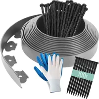 20m Rasenkante Kunststoff, Flexible Beeteinfassung, Lawn Edging, Mit 100 Erdanker + 1 Paar Handschuhe, Höhe 5cm Beetbegrenzung Kunststoff, Gartenzaun, Rasenkanten, Grau Mähkante, Rasenkantenba - Liferun