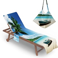 Morbuy Liegestuhl Handtuch mit Taschen, 3D Strandtuch für Liegen Strandliegen Handtücher für Strandliegen, Mikrofaser Leicht Strandtuch für Schwimmbäder, Strände (75x210cm,Boot)