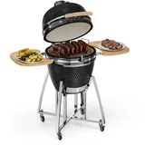 Klarstein Kamado-Grill - zum Grillen, langsamen Garen, Smoken oder Backen, abnehmbare Seitenteile, Keramik, Edelstahl, Bambus, Thermometer von 0-450 °C, 3 Rollen, 75 x 132 x 125 cm, schwarz
