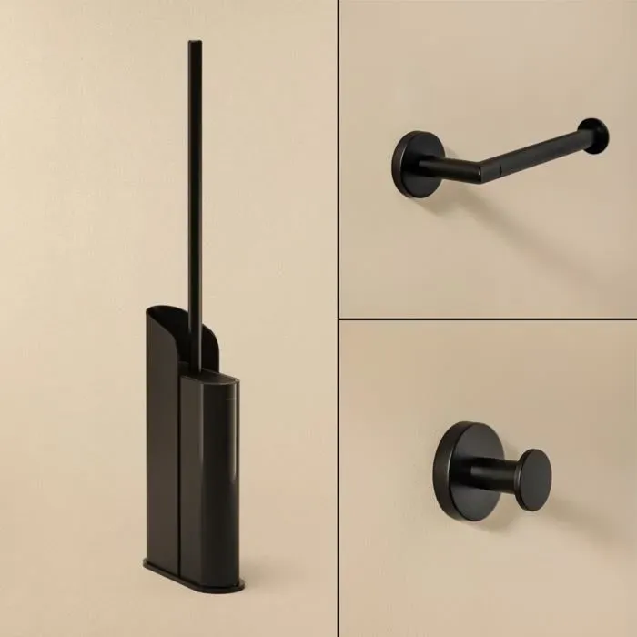 Cosmic Start Badaccessoires Set 3 in 1 schwarz  mit Flat Bürstengarnitur, Papierhalter und Haken