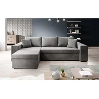 3 Sitzer Ecksofa ANTONIO ALICE - 248x147x81cm, Ottomane links oder rechts, Schlaffunktion & 2 Bettkästen, Eckgarnitur, Samtbezug in Dunkelgrau - Dunkelgrau