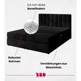 bromarkt Boxspringbett mit 2 Bettkasten, Bonell-Matratze, Polsterbett, Bett Schwarz Kronos 7, 160 x 200 cm) - Schwarz