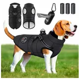 Lovpet Hundejacke, Hundemantel mit Geschirr, inkl. 45 Stück Kotbeutel +Spender schwarz XXXXL