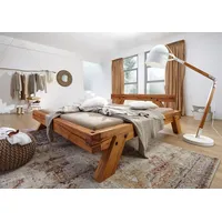 Skandi Bett Holz natur Wildeiche massiv groß Balkenbett Doppelbett 200x200 cm