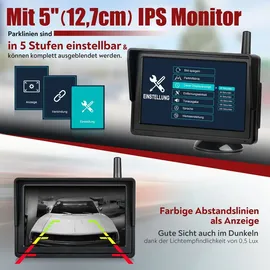 CARMATRIX Rückfahrkamera HD Solar Funk mit 5" Monitor