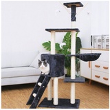 nyvi Katzen Kratzbaum Simba 142 cm Dunkelgrau - Deluxe Katzenbaum mit Katzenhöhle, Spielzeug, Plattform, Sisal Kratzsäule und Hängematte