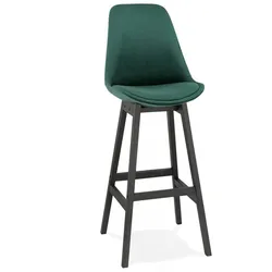 Barhocker Holz mit Samtbezug | Eleganter Barstuhl mit hoher Rückenlehne | Vintage Küchenstuhl mit Polsterung | Retro Design | Kadima Design