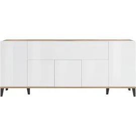 INOSIGN Sideboard INOSIGN "Sunrise", weiß (weißhg, ahorn pereira), B:200cm H:82cm T:40cm, FSC-zertifizierter Holzwerkstoff, Sideboards, Sideboard, Kommode mit 5 Türen und 1 Klapptür, Breite 200 cm