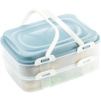 Centi Partybehälter, Kuchenbehälter, Lebensmitteltransportbox XL mit 2 Ebenen und klappbaren Griffen, Farbe: Blau
