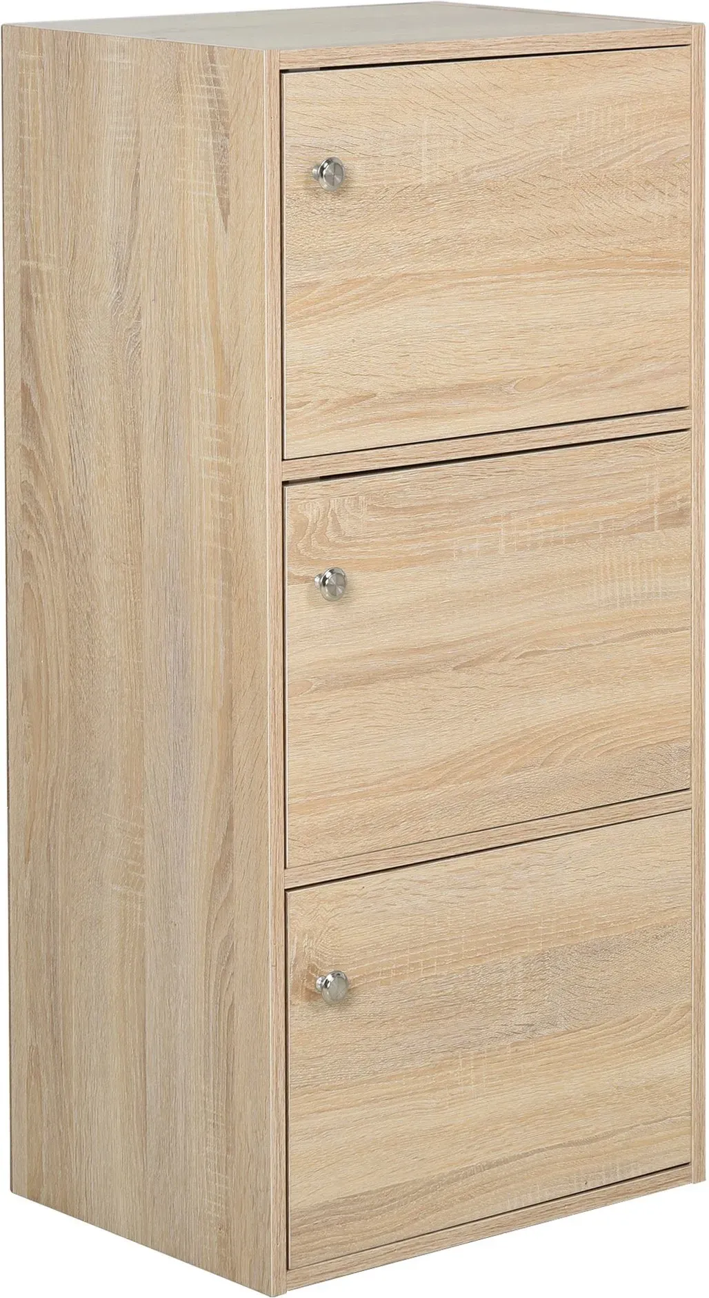 HOMCOM Standschrank, Aktenschrank, Mehrzweckschrank, Büroschrank, Beistellschrank mit 3 Türen MDF-Platten, Natur, 48 x 34 x 100 cm   Aosom