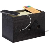 Relaxdays Kabelbox Bambus, Steckdosenleiste & Kabel verstecken, Kabelmanagement Schreibtisch, 16,5x25,5x14cm, schwarz