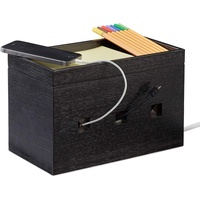 Relaxdays Kabelbox Bambus, Steckdosenleiste & Kabel verstecken, Kabelmanagement Schreibtisch, 16,5x25,5x14cm, schwarz