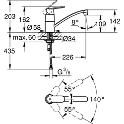 Grohe EHM Spültisch Eurosmart C mit schwenkbarem Rohrauslauf verchromt