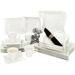 30tlg Kombiservice Ivory Porzellan 6 Pers. Tasse Untertasse tiefe flache Teller