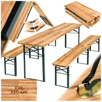 tectake Bierzeltgarnitur Festzeltgarnitur Ralf 3-tlg. klappbar, (Set., 3-tlg), Sitzbankoberfläche & Oberfläche der Tischplatte mit Klarlack lackiert braun 220,00 cm x 77,50 cm x 50,50 cm