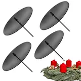 Kerzenhalter Adventskranz Adventskerzenhalter Metall Kerzenleuchter 4Stk 6 cm kerzenstecker für Adventskranz WeihnachtenTisch Deko Kerzenteller Mit Dorn(Schwarz)