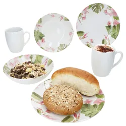 Ossia 6tlg Exotic Tearose Frühstücksset Steingut Teller Becher Müsli-Schale