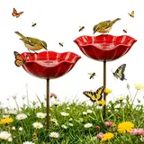 Vogeltränke Winterfest, Gartenstecker aus Metall, Vogeltränke Blume Bienentränke, Vogelfutterhaus Gartenfiguren & Gartenstatuen Gartendeko für Draußen (Rot 2 Pcs)