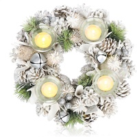 com-four® Tischkranz für Weihnachten - weißer Adventskranz mit Glitzer - Dekokranz mit 4 Teelichthaltern - Weihnachtskranz mit Kerzenhalter (Adventskranz L)
