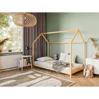 Kids Collective Hausbett 90x200 cm mit Lattenrost Bed Kinder Jugendbett Einzelbett Spielbett Hausbett Himmel optional mit Matratze | natur Kiefer Holz massiv Junge Mädchen Jungen Bett 200x90 cm