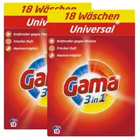 GAMA Gama Waschpulver Universal 3in1 für 18 WL Waschmittel 1,08kg (2er Pack Vollwaschmittel