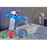 Ccykxa - Wasserfall-Waschtischmischer, led, 3 Farben, Wasserhahn für Waschbecken und Waschbecken, Badezimmerarmaturen, Wasser- und Kaltmischbatterie